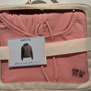 NWT Always You Ladies Pink Mineral Wash Pullover Hoodie with pull string.